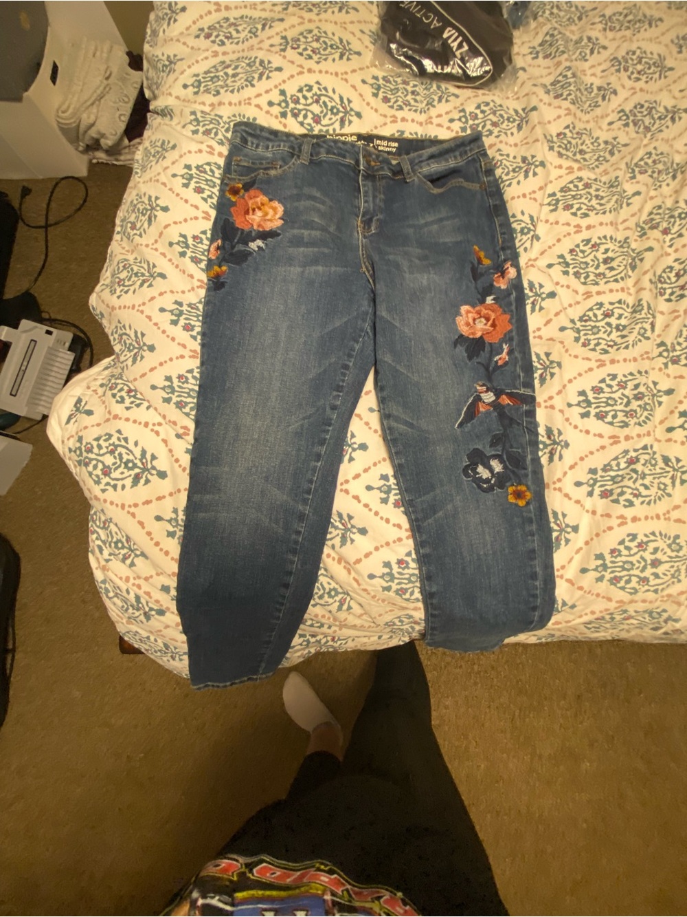 hippie laundry Dark Blue Embroidered Floral Boyfriend Jeans